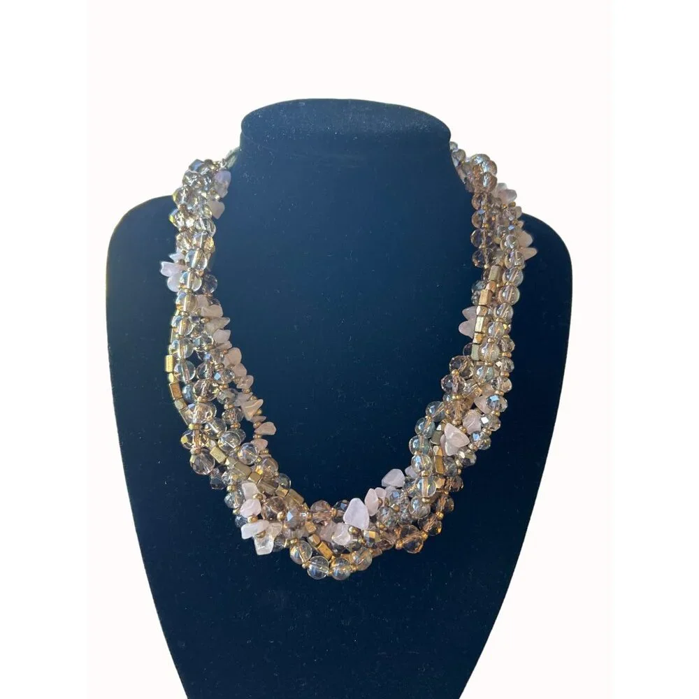 Four Strand pink and gold Beaded Necklace SKU 117 - Picture 1 of 4